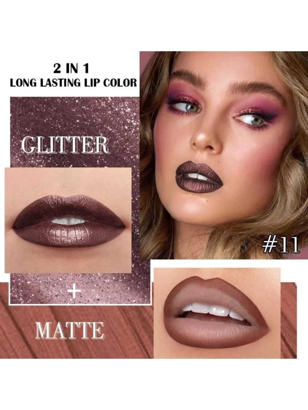 Womens 11# Dark Brown-Metallic Glitter Liquid Lipstick lippies Lip Gloss